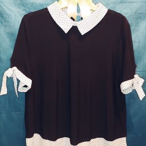 Black Blouse with Polka Dot Collar
